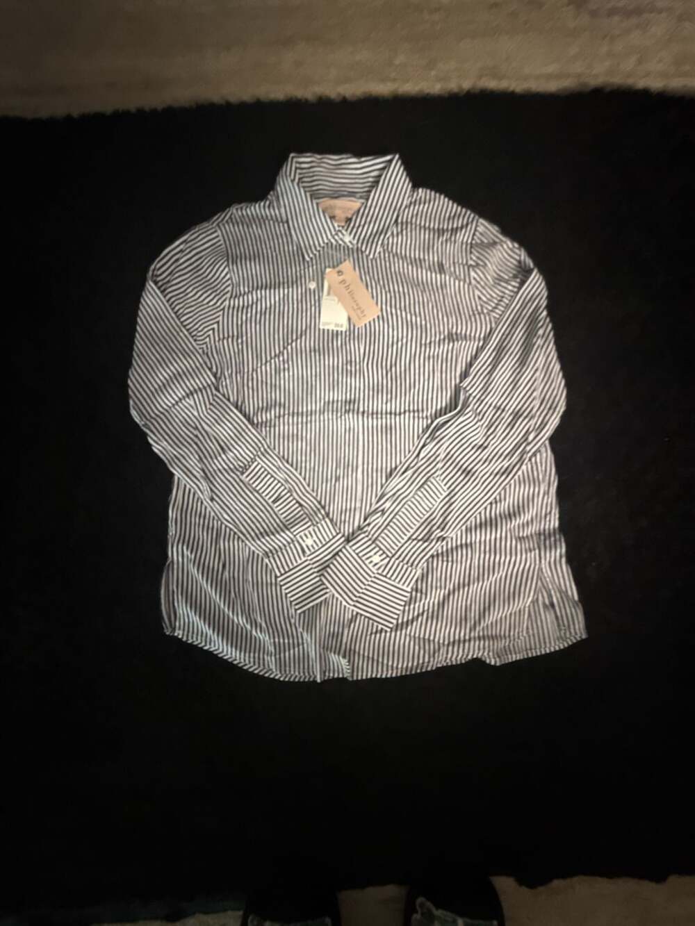 Philosophy Button-Up Shirt Size S Blue White Striped Long Sleeve New